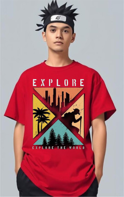 BLOSSOMTRADER Printed Men Round Neck Red T-Shirt