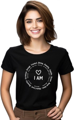 Witty Curls Printed Women Round Neck Black T-Shirt