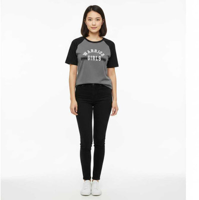 rahul Colorblock Women Round Neck Grey T-Shirt