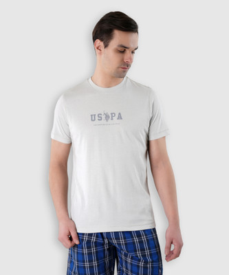 U.S. POLO ASSN. Typography Men Round Neck Grey T-Shirt