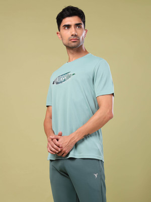 TECHNOSPORT Graphic Print Men Crew Neck Light Green T-Shirt