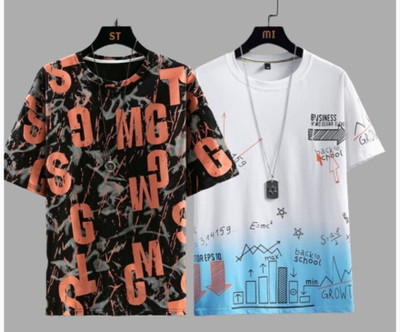 MarcLaure Printed Men Round Neck Multicolor T-Shirt