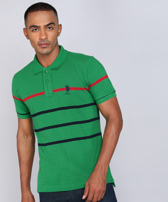 U.S. POLO ASSN. Striped Men Polo Neck Green T-Shirt