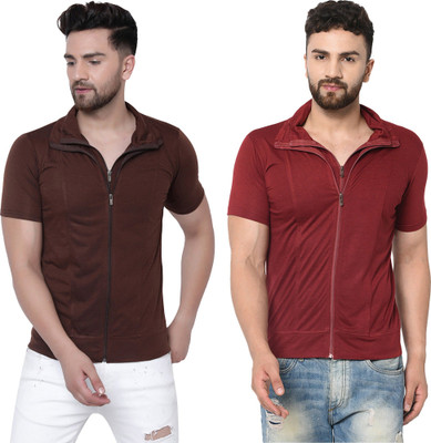 JB Jangoboy Solid Men Polo Neck Brown, Maroon T-Shirt