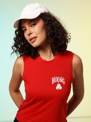HRX by Hrithik Roshan Printed Women Round Neck Red T-Shirt