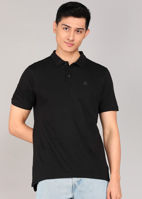 WROGN Solid Men Polo Neck Black T-Shirt