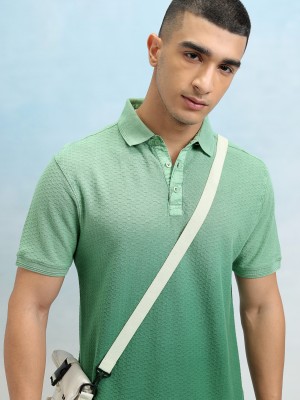 HIGHLANDER Self Design Men Polo Neck Light Green T-Shirt