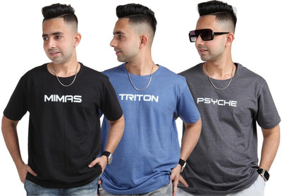 VB Clothing Printed Men Round Neck Grey, Black, Blue T-Shirt