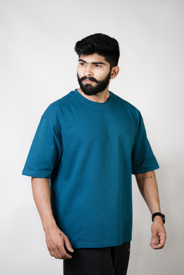 JP Creation Solid Men Round Neck Blue T-Shirt