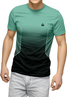 hdee Colorblock Men Round Neck Light Green, Black T-Shirt