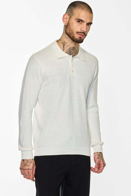 Snitch Solid Men Polo Neck White T-Shirt