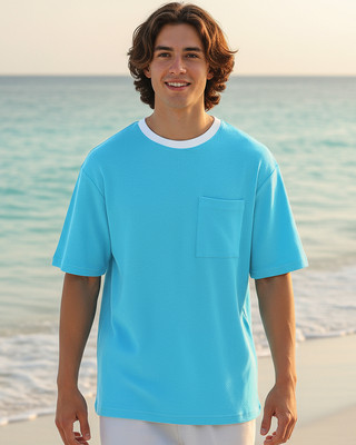 BEWAKOOF Solid Men Round Neck Blue T-Shirt