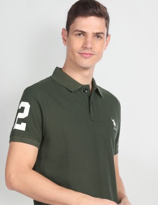 U.S. Polo Assn. Denim Co. Solid Men Polo Neck Green T-Shirt