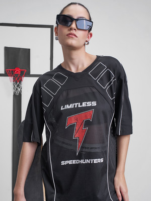 Tokyo Talkies Printed Women Round Neck Black T-Shirt