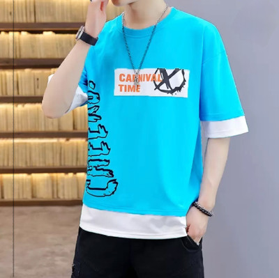 KASPY Printed Men Round Neck Blue T-Shirt