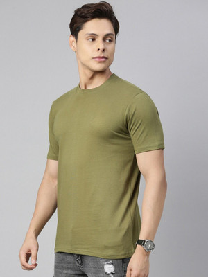 RULEDBYSUN Solid Men Round Neck Green T-Shirt