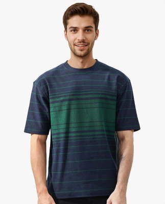 RARE RABBIT Striped Men Crew Neck Dark Blue T-Shirt