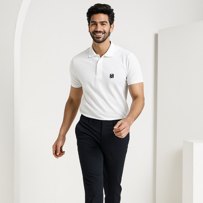 Rimore Clothing Embroidered Men Polo Neck White T-Shirt