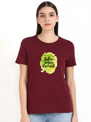 SZN Printed Women Round Neck Maroon T-Shirt