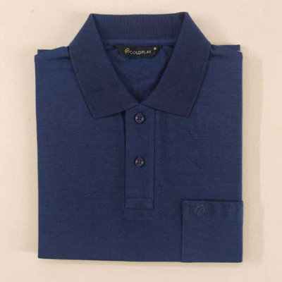 COLORTRAIT Solid Men Polo Neck Navy Blue T-Shirt
