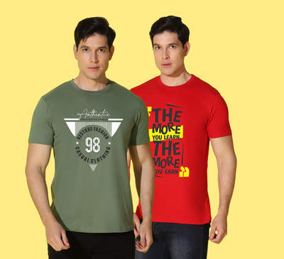 WOOSTRO Printed Men Round Neck Green, Red T-Shirt