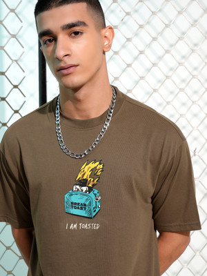 HIGHLANDER Printed Men Round Neck Brown T-Shirt