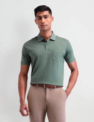 ARROW Solid Men Polo Neck Green T-Shirt