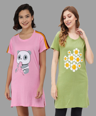 DreamBe Women Nightshirts(Green, Pink)