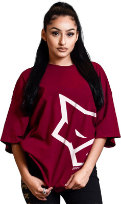 Leotude Printed Women Round Neck Maroon T-Shirt