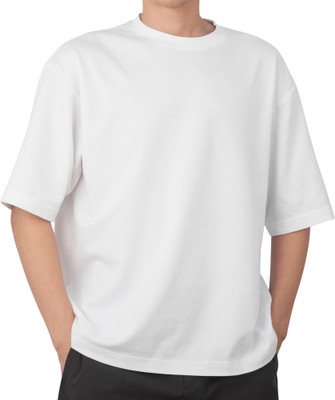 ALONE EAGLE Solid Men Round Neck White T-Shirt