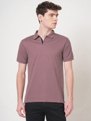 StitchHub Solid Men Polo Neck Purple T-Shirt