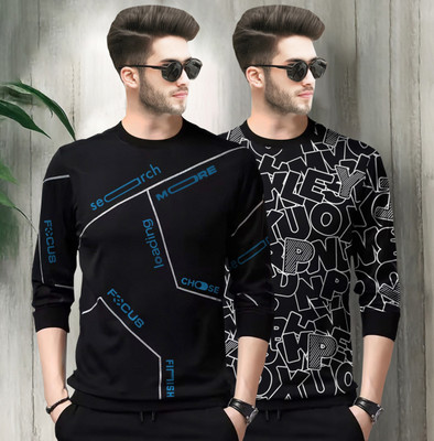 TRIPR Printed Men Round Neck Black, Blue T-Shirt