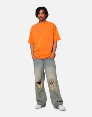 FURRR Solid Men Round Neck Orange T-Shirt