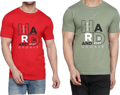 WOOSTRO Printed Men Round Neck Red, Light Green T-Shirt