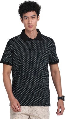 TURTLE Printed Men Polo Neck Black T-Shirt