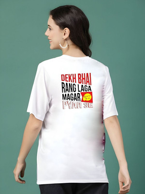 Dressberry Printed Women Round Neck White T-Shirt