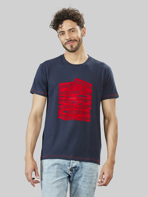 BE POSITIVE Typography Men Round Neck Dark Blue T-Shirt