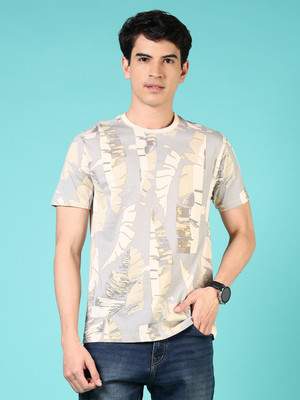 V-MART Printed Men Round Neck Grey T-Shirt