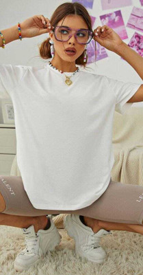 kasakclothing Solid Women Round Neck White T-Shirt