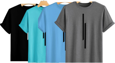 P collection Printed Men Round Neck Black, Grey, Light Blue, Light Green T-Shirt