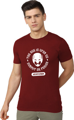 RULEDBYSUN Printed Men Round Neck Maroon T-Shirt