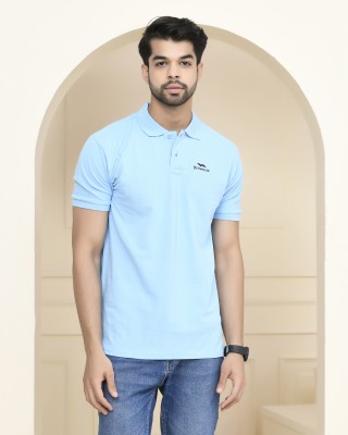 Vs browncat Solid Men Polo Neck Light Blue T-Shirt