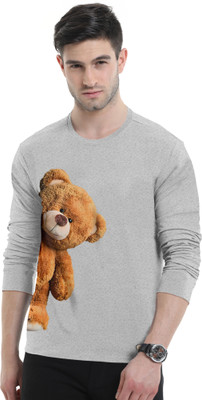 Triptee Animal Print Men Round Neck Grey T-Shirt