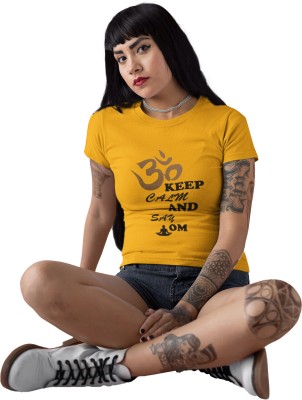 Rushaan Printed, Typography Women Round Neck Yellow T-Shirt