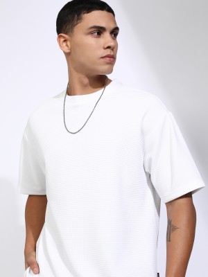 HIGHLANDER Self Design Men Round Neck White T-Shirt