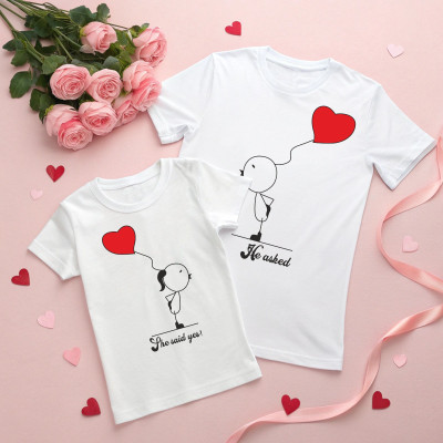Triptee Printed Couple Round Neck White T-Shirt