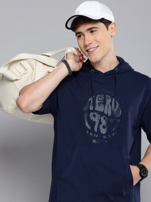 AEROPOSTALE Printed Men Hooded Neck Blue T-Shirt