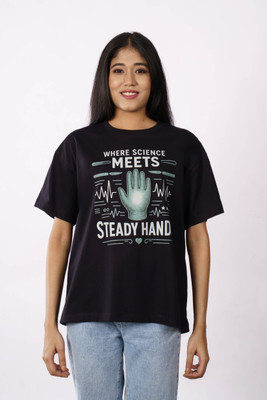 Bandar Baant Graphic Print Women Round Neck Black T-Shirt
