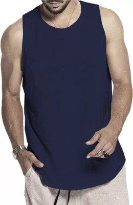 WOOSTRO Solid Men Round Neck Dark Blue T-Shirt