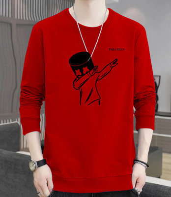 MOON IN Printed Men Round Neck Red T-Shirt